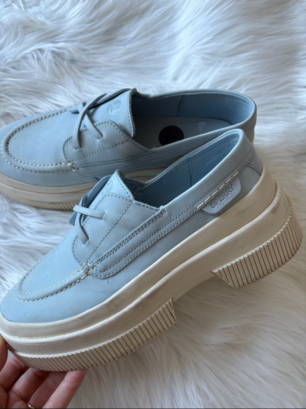 Sperry Light Blue Leather Slip-On Boat Shoes - Picture 3 of 5